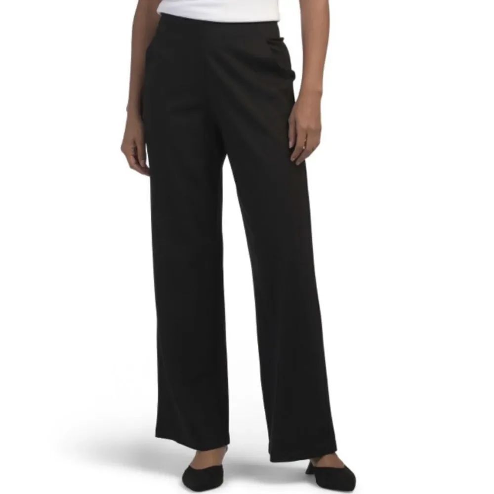 MAX STUDIO Black Easy Pull On Wide Leg Mid Rise Full Length Ponte Knit Trousers